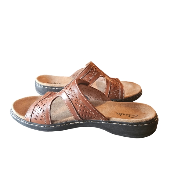 Clarks Womens Brown 15260 Leather Comfort Flat Slip On Sandals Size 7.5M - Picture 6 of 8